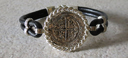Atocha Coin Bracelet with black leather band 3