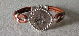 Atocha Coin Bracelet with brown leather band 2
