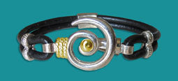 #104 Large Hurricane Bracelet Black Leather with Gold