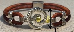 #312a Hurricane Bracelet twisted Leather Band Sterling Silver 14k Gold