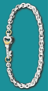 #104 Large Sterling Silver Key West Love Bracelet  With 14k Gold