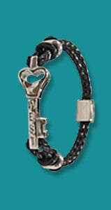 #111 Small Sterling Silver Key West Love Bracelet with Leather